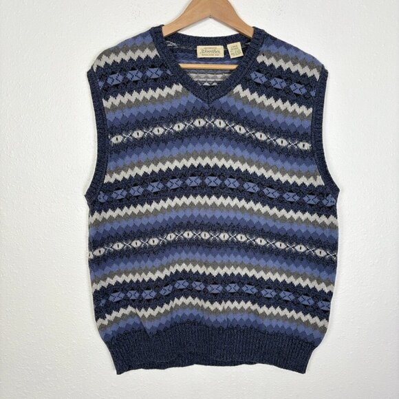 St. John's Bay Vintage Cotton Fair Isle Blue V-neck Sweater Vest Size: Large - Picture 2 of 8